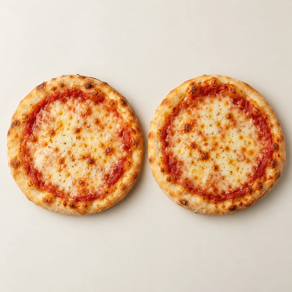 Small cheese pizza — two